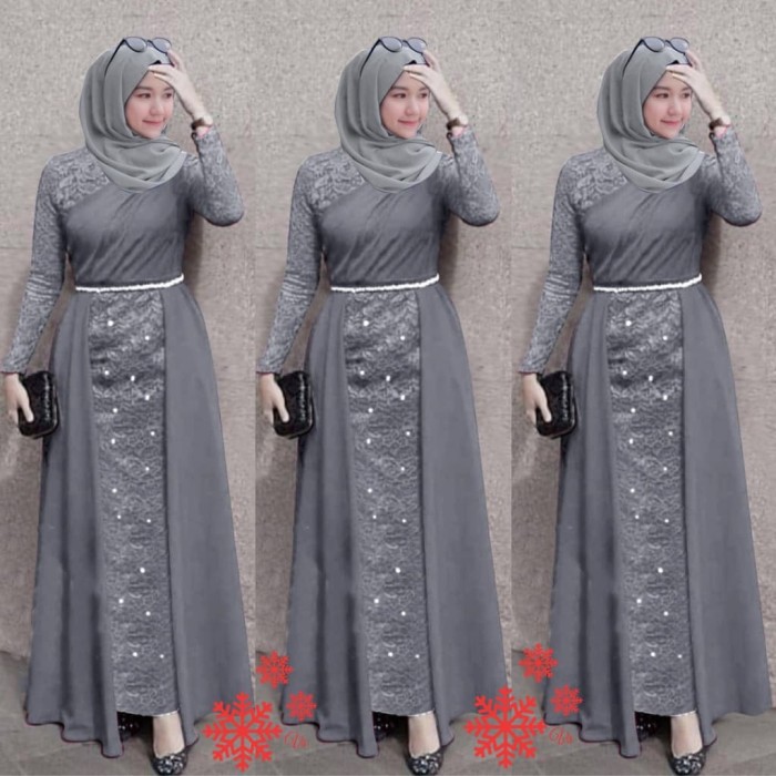 Dress / Gamis Terbaru 2020 Wenela Cantik Mewah Murah Gamis Fashio YL225 Maxi Lakshana Abu [Gamis 01
