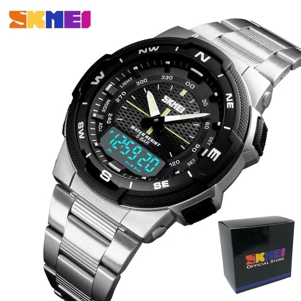 JAM TANGAN SKMEI 1370 STAINLESS STELL/ JAM TANGAN SKMEI 1370 WR 5 BAR/SKMEI 1370 Jam Tangan Pria Wanita Digital Analog Anti Air