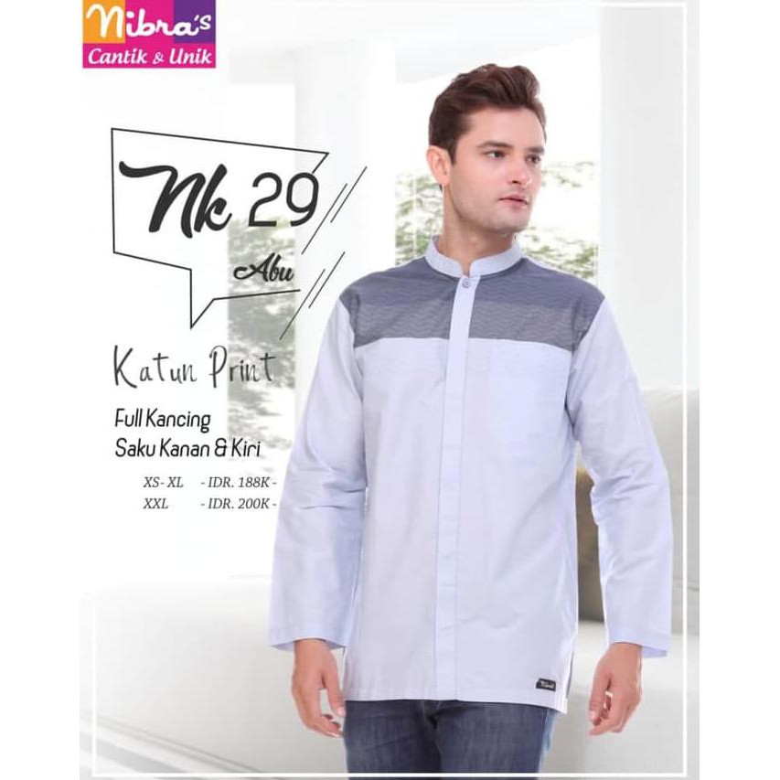 Baju Koko Bahan Katun Nibras Nk 29 Abu & Coklat