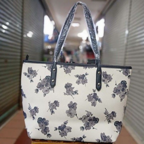 Tas Tote Coach White Motif Flower Premium Quality