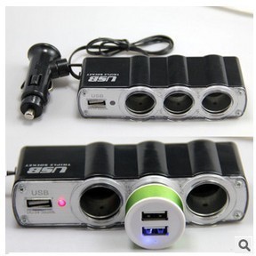 Triple Extension Pemantik Rokok Colokan Socket 12V/24V Car Cigarette Lighter USB Power