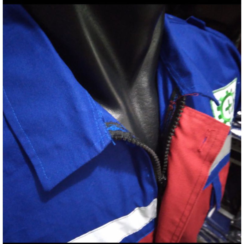 SERAGAM SAFETY BAHAN CATON MERAH BIRU RESLETING