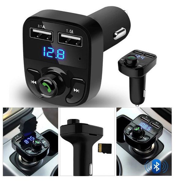 A_    X8 Car MP3 Music Player Transmitter Modulator FM Bluetooth Charger Mobil 3A 2 USB Charging + Slot Memory