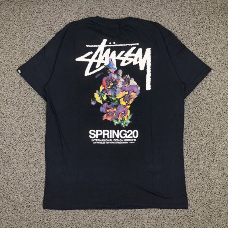 TSHIRT KAOS BAJU STUSSY BOUQUET SPRING 20 NAVY LIKE ORI