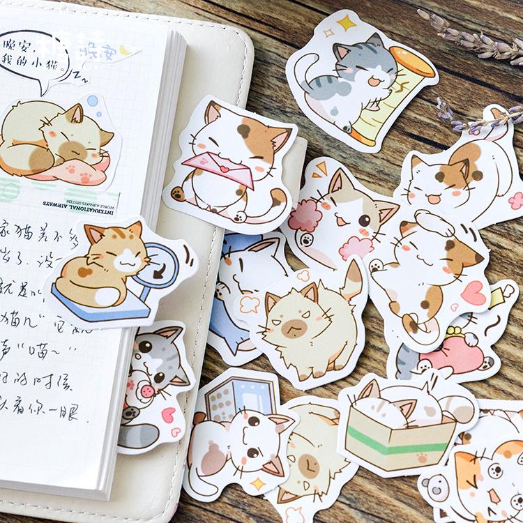 45pcs Stiker  Kertas Motif Kartun Kucing Untuk  Scrapbook 