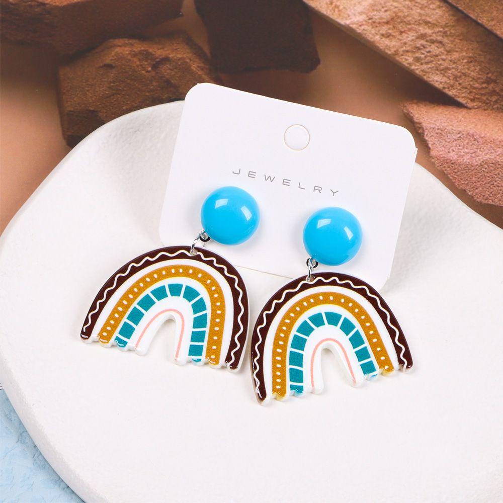 Preva Anting Menjuntai Bunga Menjuntai Hadiah Motif Geometris Bentuk Tidak Teratur Kartun Pelangi