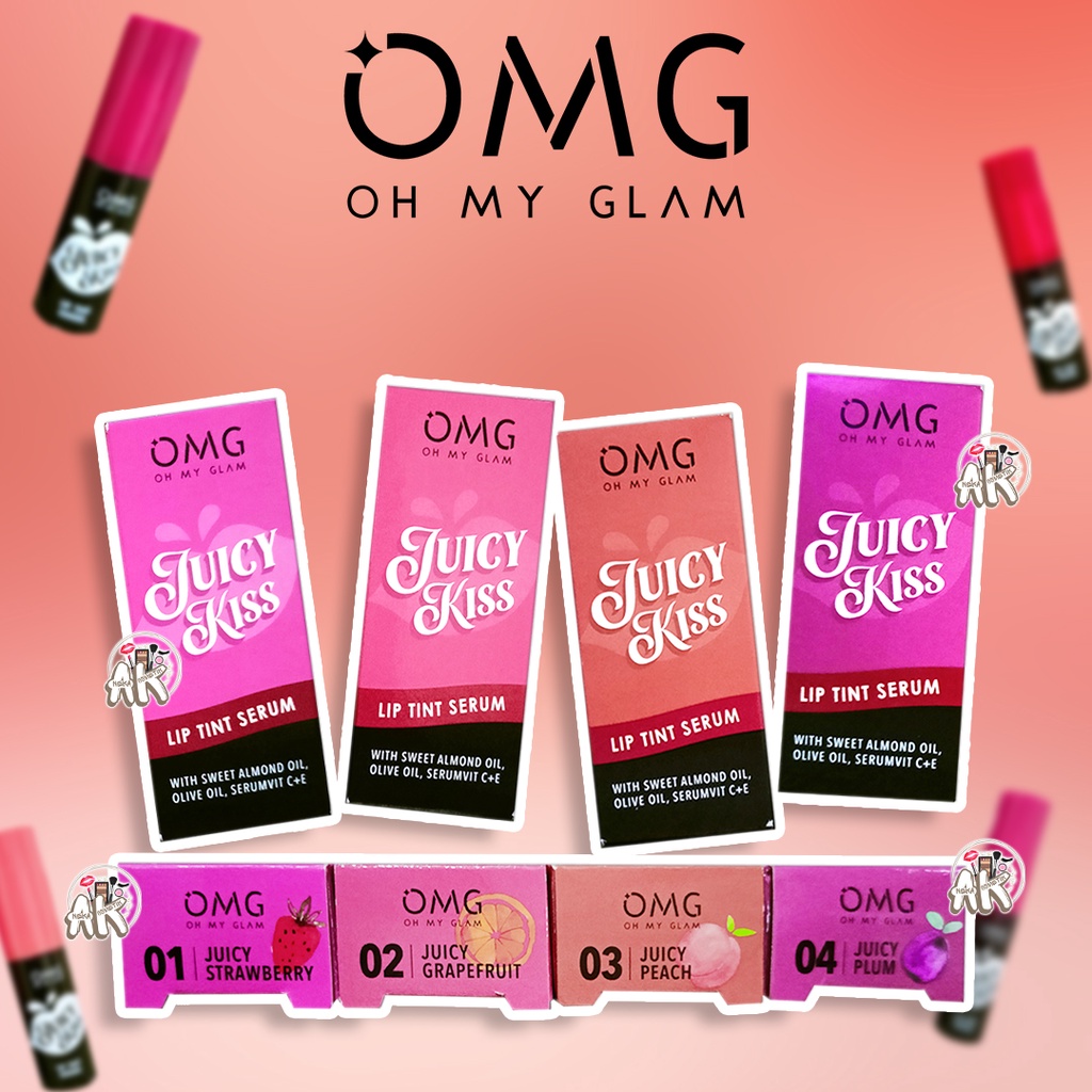 OMG ( OH MY GLAM ) JUICY KISS LIP TINT SERUM ALL SHADE ( STRAWBERRY / GRAPEFRUIT /PEACH / PLUM )