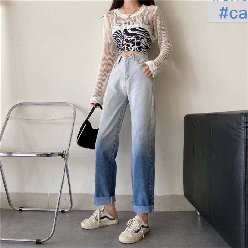 JEANS OMBRE HIGHWAIST IMPORT CELANA PANTS WANITA CEWEK CULLOTE HW BAGGY DENIM MX861