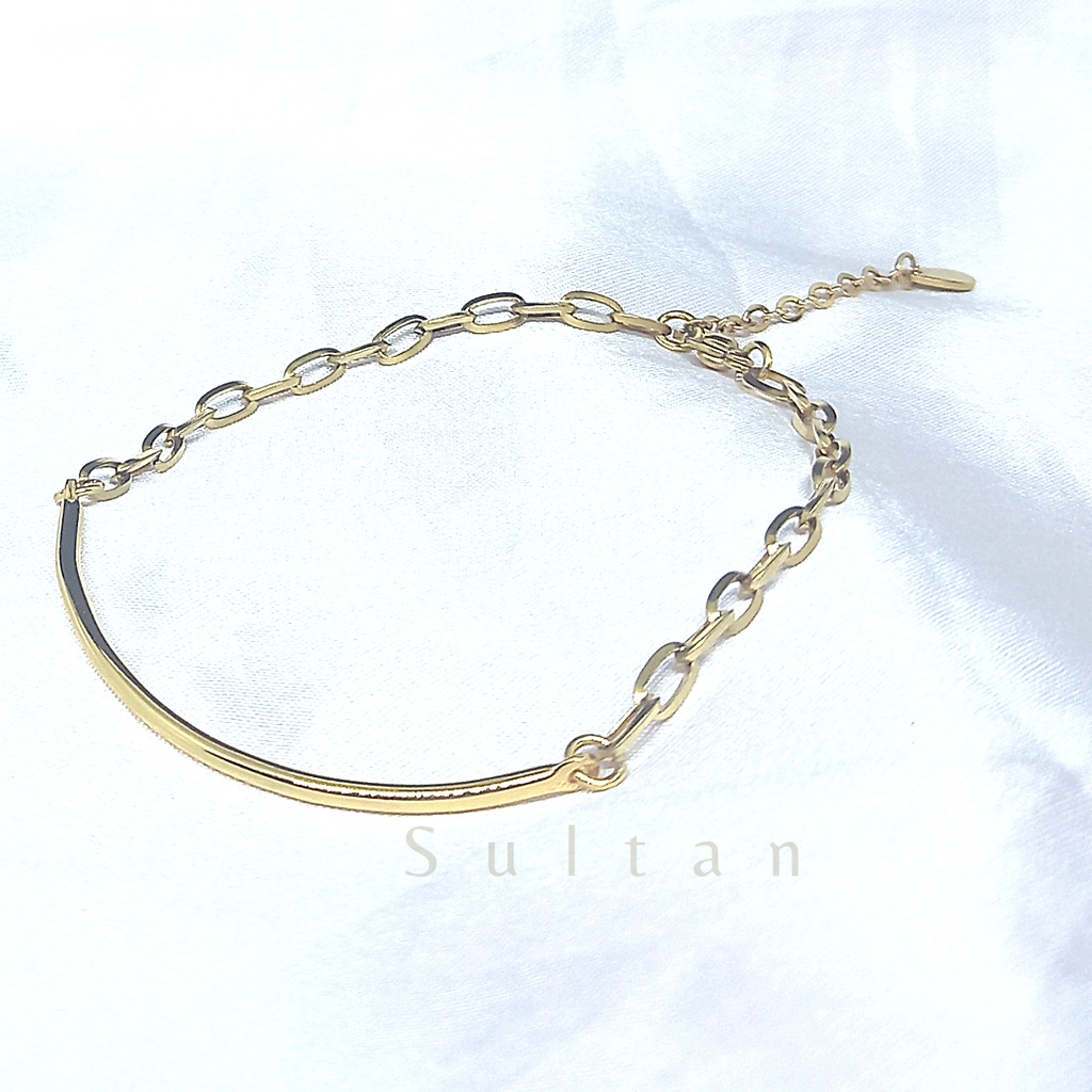 SULTAN BARCELET GELANG TANGAN WANITA PADUAN RANTAI TITANIUM DENGAN TANGKAI LOGAM KUNINGAN LAPIS EMAS