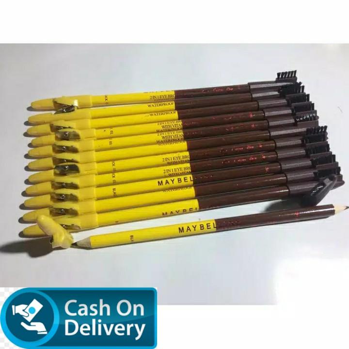 PENSIL ALIS Maybelline eyebrow 2in1 (HITAM &amp; COKLAT) / PENSIL ALIS