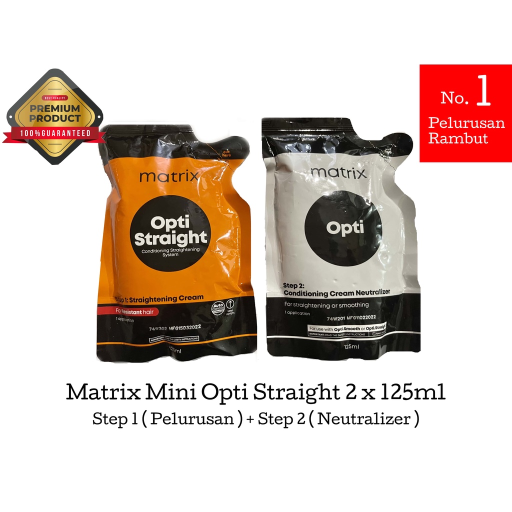 ☘️Yuri Kosmetik☘️ Matrix Mini Opti Straight Sachet 125ml x 2 ( Step 1 dan Step 2 ) / REBONDING / SMOOTHING RAMBUT / Matrix Mini Sachet