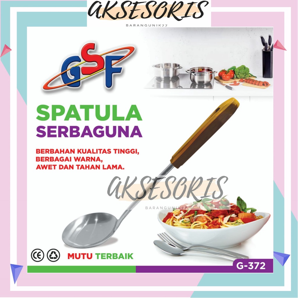 IRUS STAINLESS STEEL GSF G-372 / EROS STAINLESS STEEL GAGANG KAYU TEBAL / CENTONG STAINLESS STEEL / SPATULA SERBAGUNA GSF 372 / GSF G 372 / SPATULA GSF / SPATULA GSF 372