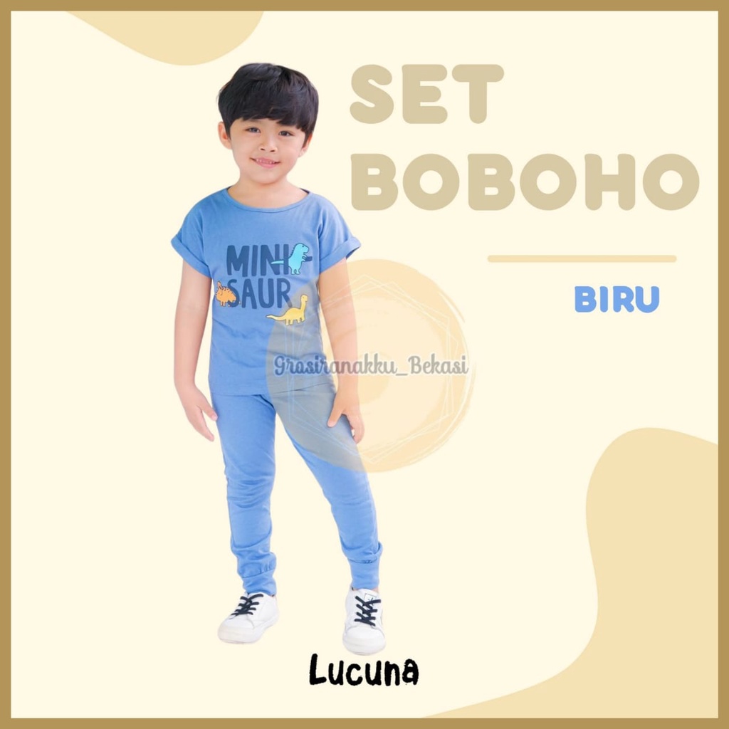 Setelan Anak Unisex Boboho Lucuna Warna Biru Size 1-5 Thn