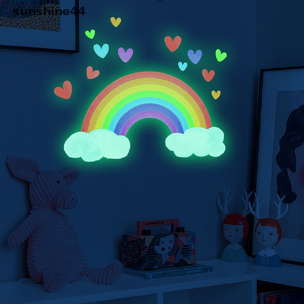 Sunshine Stiker Dinding Motif Kartun Pelangi + Awan Luminous Untuk Kamar Anak