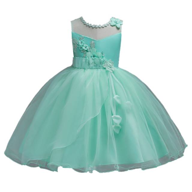 SALLY DRESS / DRESS PESTA ANAK IMPORT KOREA / GAUN NATAL MERAH HIJAU UNGU BIRU TOSCA PEACH MURAH