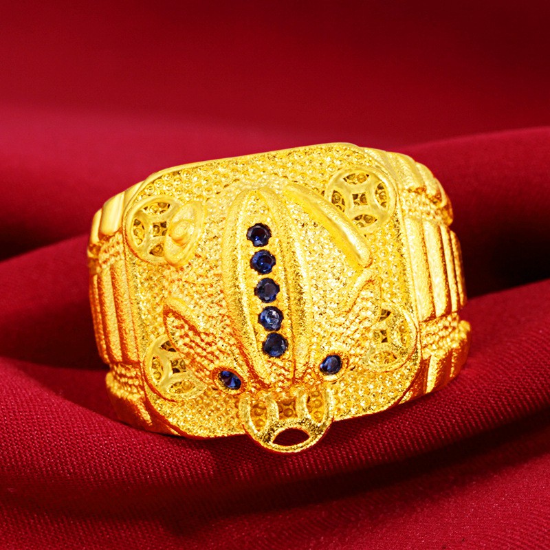 ○₪☞Perdagangan luar negeri baru tembaga berlapis emas perhiasan imitasi emas katak terbuka cincin pa