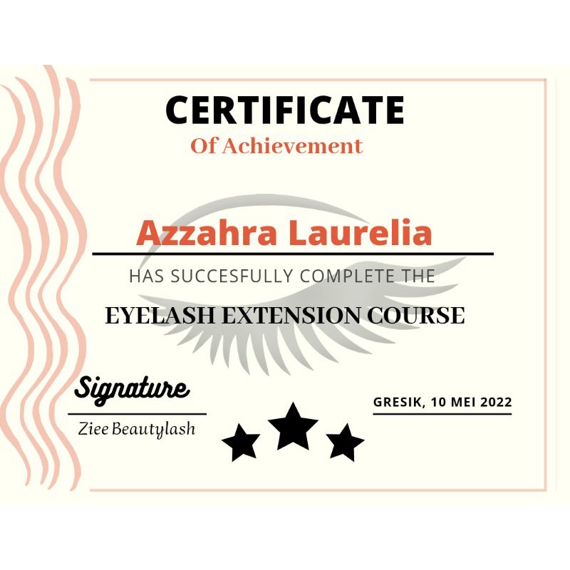 CERTIFICATE EYELASH EXTENSION, LASH LIFT, SULAM ALIS, FACIAL, BB GLOW, DLL Desain Sertifikat
