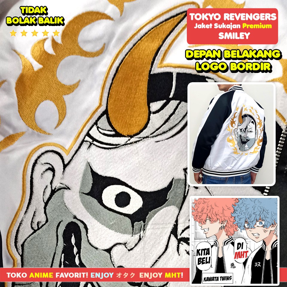 Jaket Smiley Nahoya Kawata Brothers Tokyo Revengers Bomber Sukajan Anime BORDIR Tokyo Manji Twin Devils