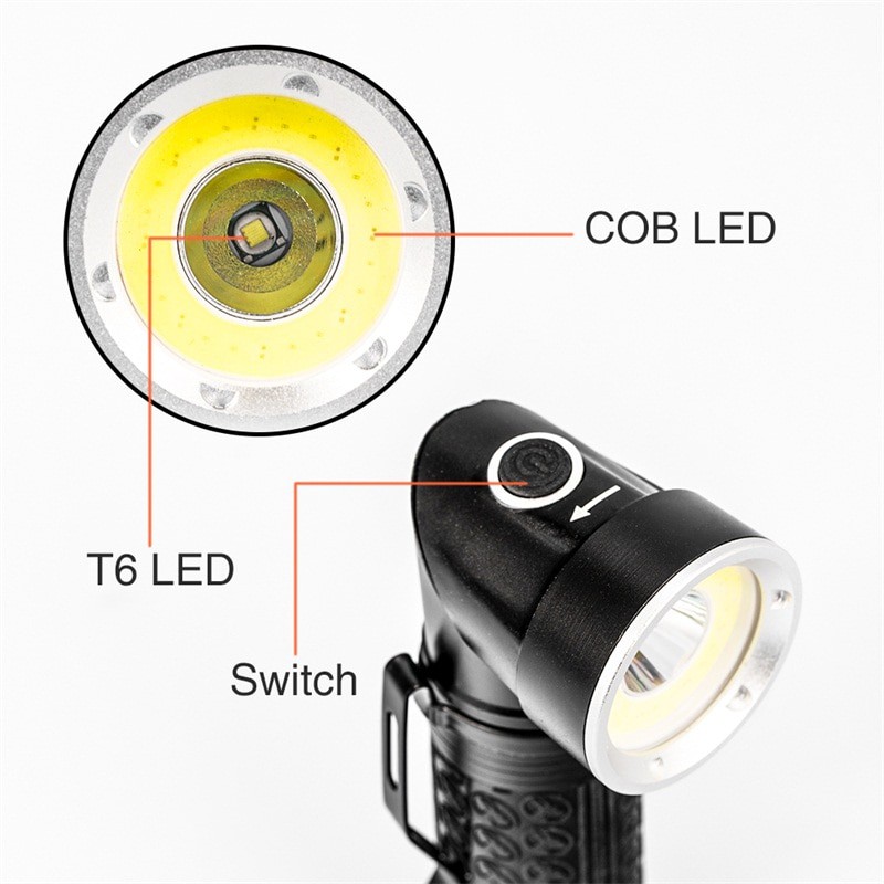 Pocketman Senter LED Rotatable Head Magnetic Tail Cree T6+COB 6000 Lumens - 3188 - Black