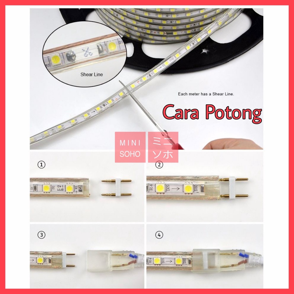 LED Strip Selang SMD 5050 AC 220V Meteran Per Meter Outdoor / Indoor Lampu Hias (1-100M)