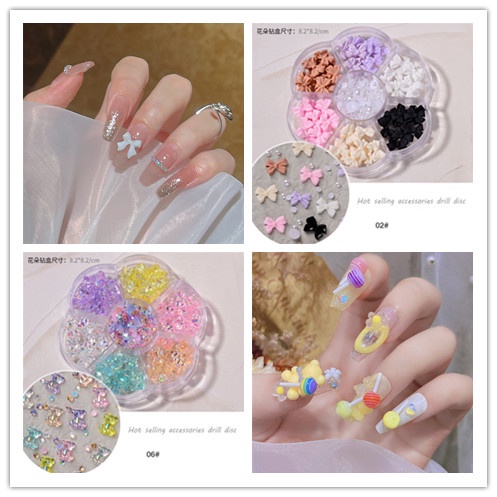 7 grid / box Manik-Manik Mutiara Berlian Imitasi Bentuk Pita Aurora Bear Butterfly Untuk Nail Art DIY