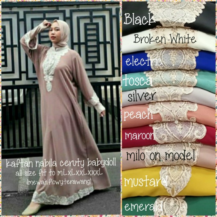 TERBARU        Kaftan nabila ceruty full bordir payet original tali ikat di dalam