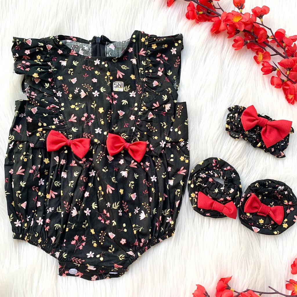 Setelan jumper bandana lucu motif bunga free bandana bayi perempuan cewek murah fashion -lil