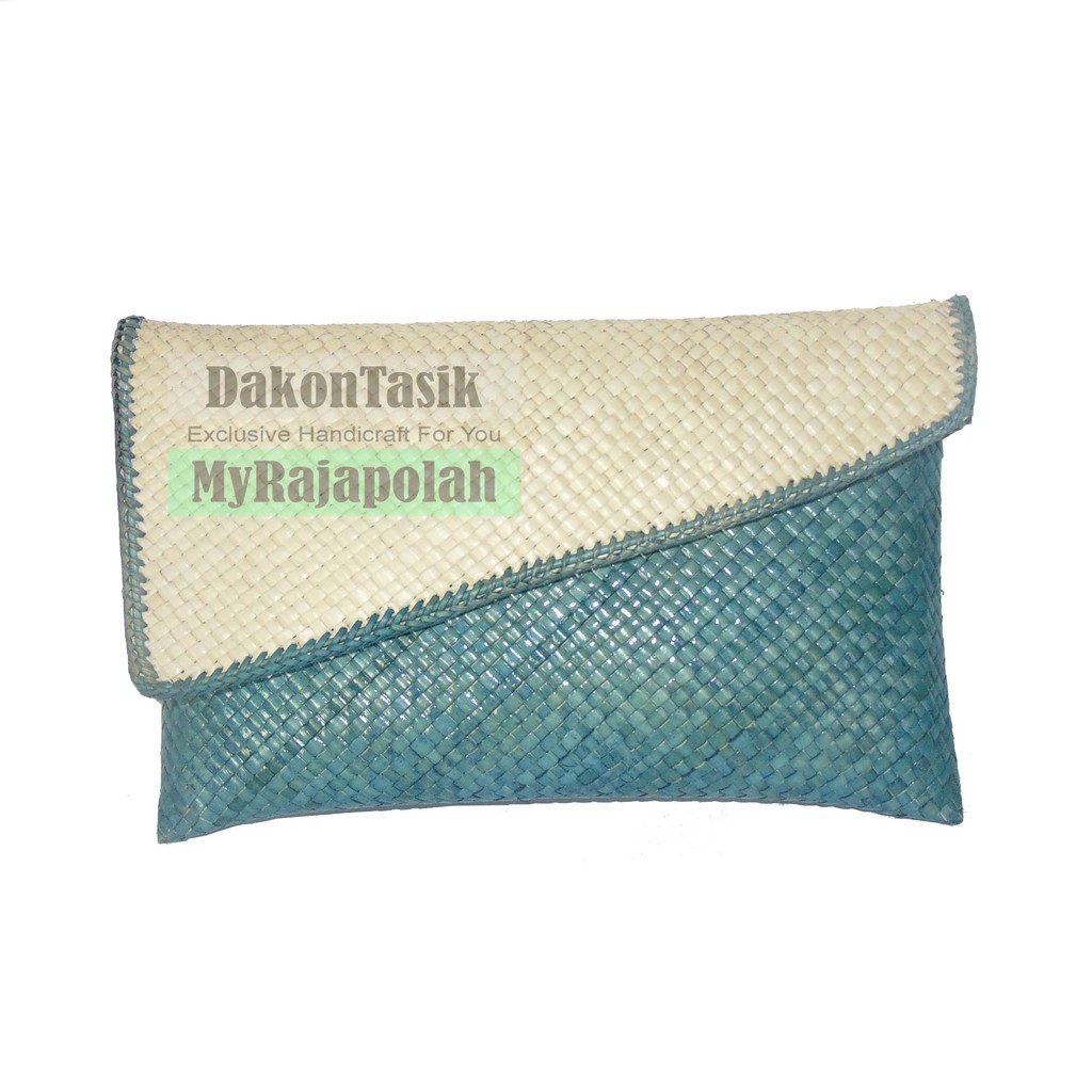 Dakon Tasik - Clutch Dompet Pesta Anyaman Pandan Model Miring Size M 27 x 16 cm