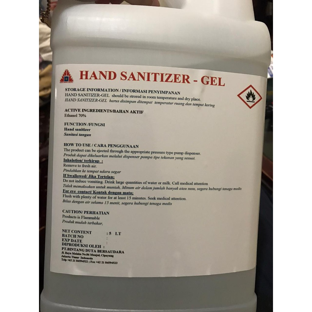 Hand Sanitizer Gel Based 5 Liter