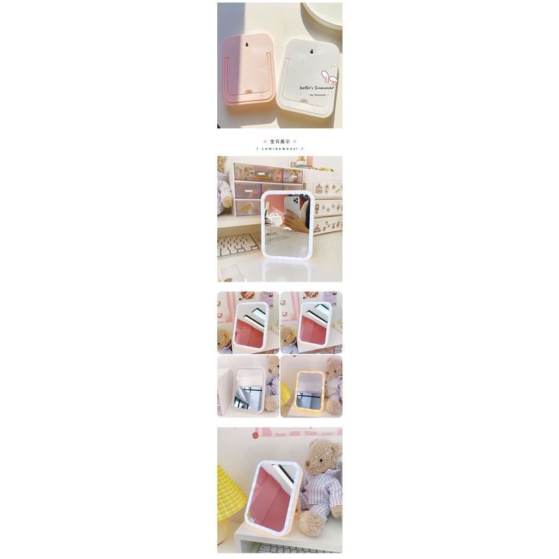 Cermin Rias Mini Lipat Persegi LED Cermin Kaca Make Up - MOHON BACA NOTES