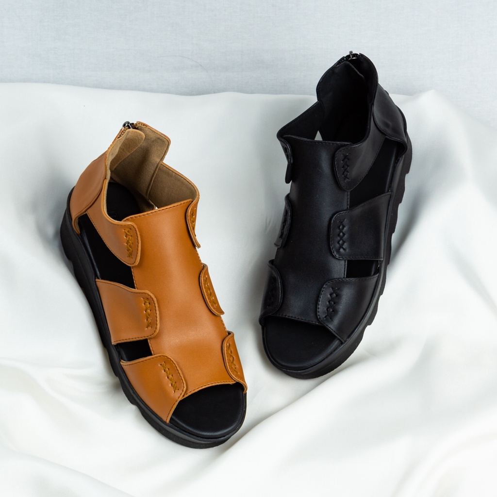 Sepatu Wedges Wanita / Sepatu Kulit Wedges / Sepatu Sandal Heels Kulit / Wedges Hitam Tinochi Pearly