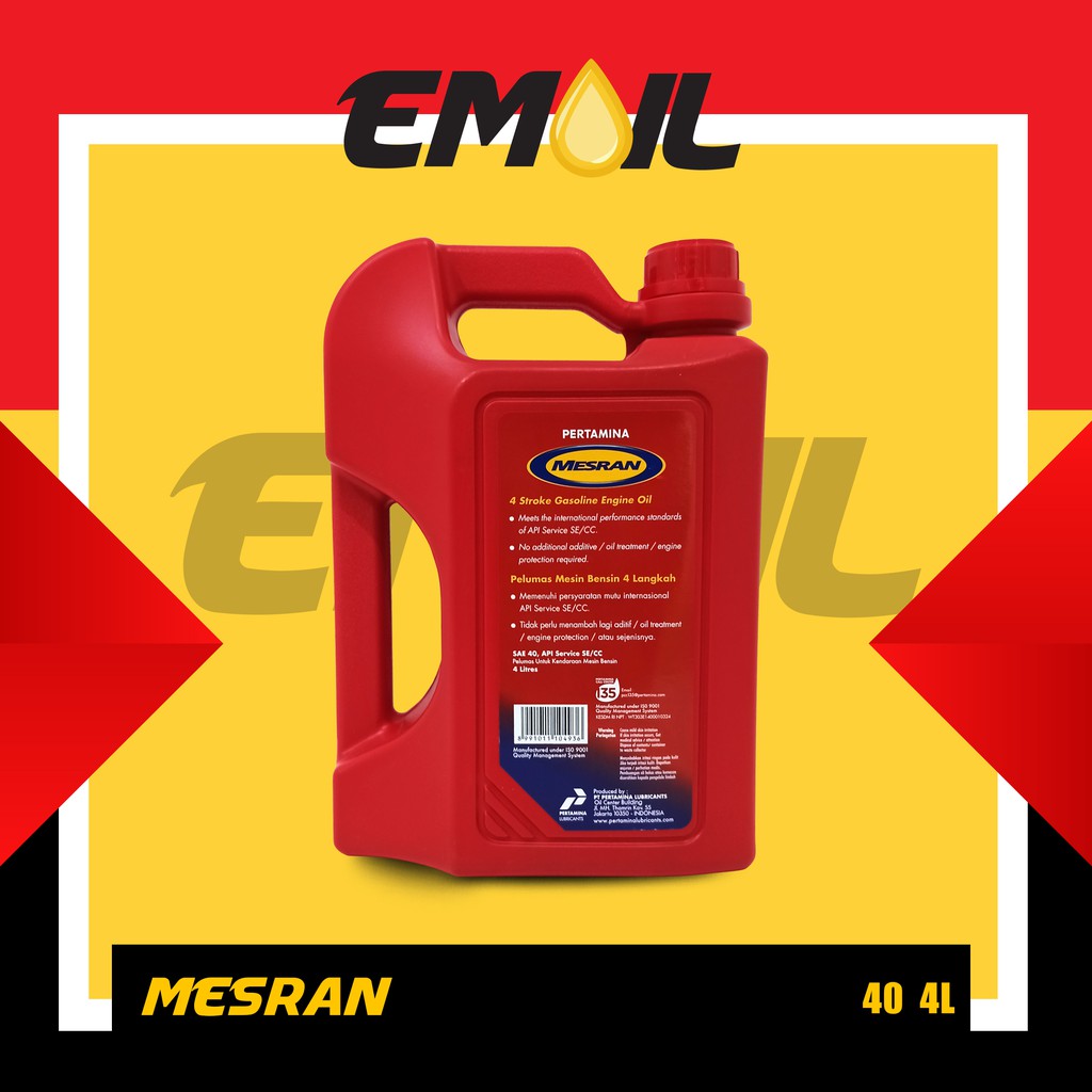 ORI OLI PERTAMINA MESRAN SAE 40 galon 4 liter