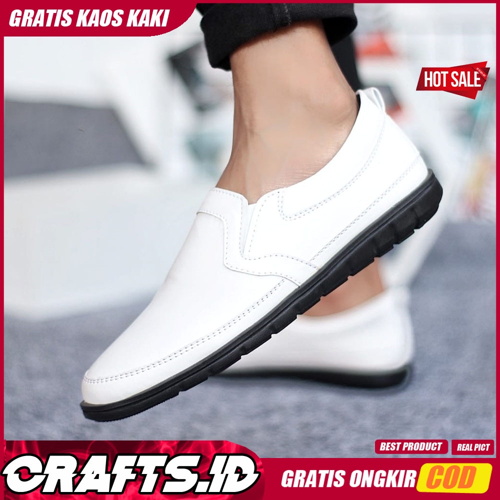 CRAFTS X KAIJIN Sepatu Casual Formal Kulit Syntetic Slip On Slop Original Antislip Kerja Kantor Kasual Pria Cowok