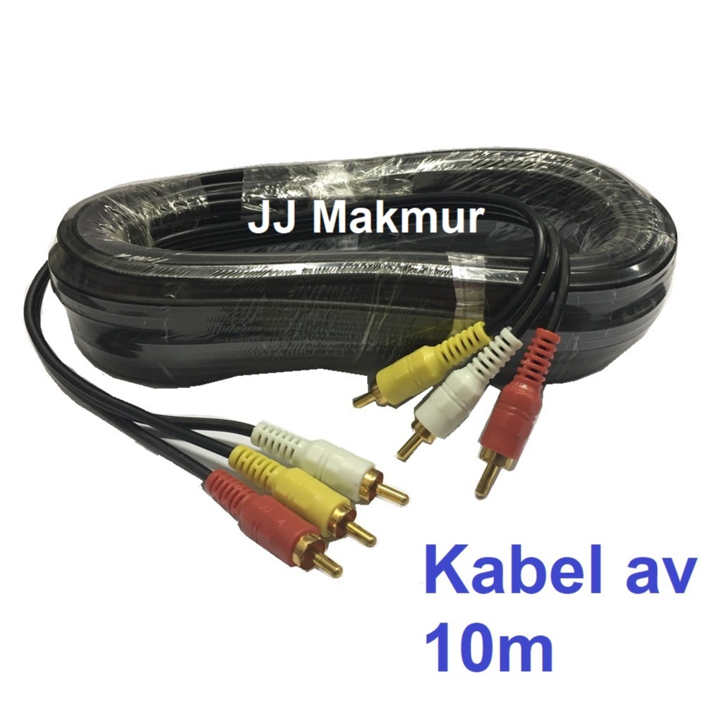 Kabel Video Jack RCA DVD to TV 10m - AV konektor Audio Video 10 meter cabang 3 ke 3 male cowo