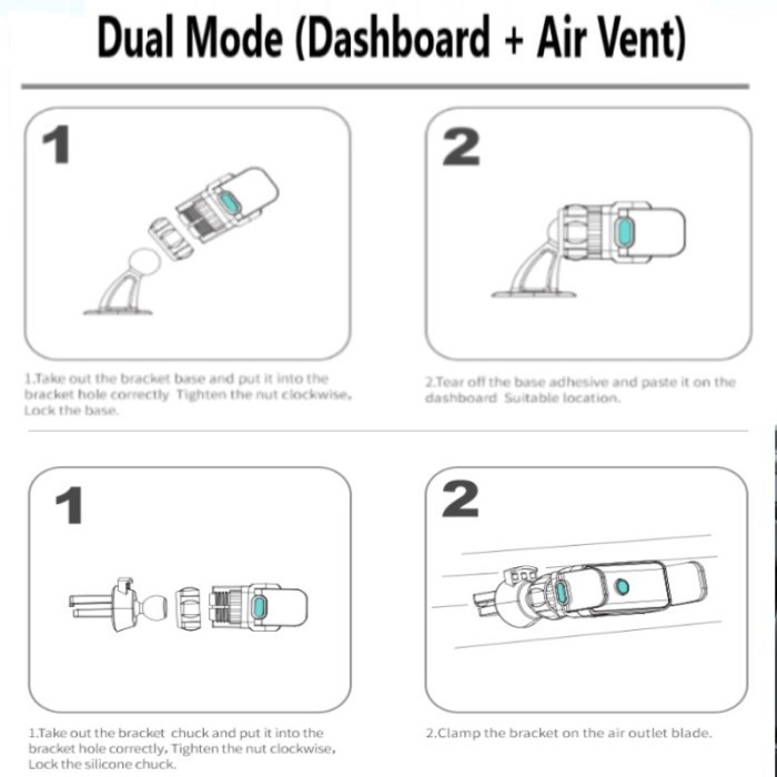 Electric Car Phone Holder Dual Mode (Dashboard + AC) Gantungan HP Handphone Mount 360 Mobil