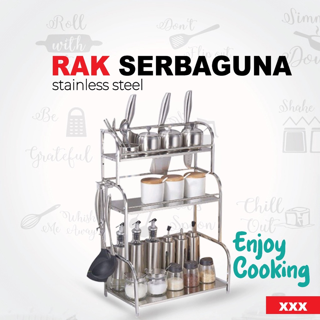 Rak Bumbu 3Tingkat / Rak Serbaguna / Rak Dapur Stainless steel 3 Tingkat Rak Stainless 3071/3072