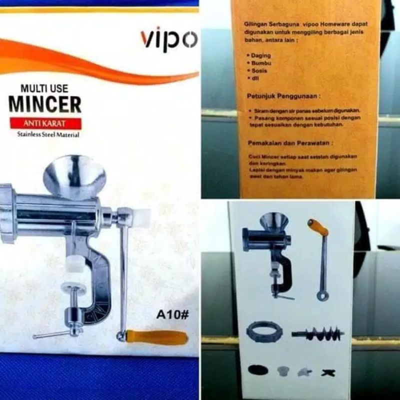 Alat Penggiling daging Manual Vipoo A10# - MINCER Penggiling daging Manual Stainless Vipoo A10#