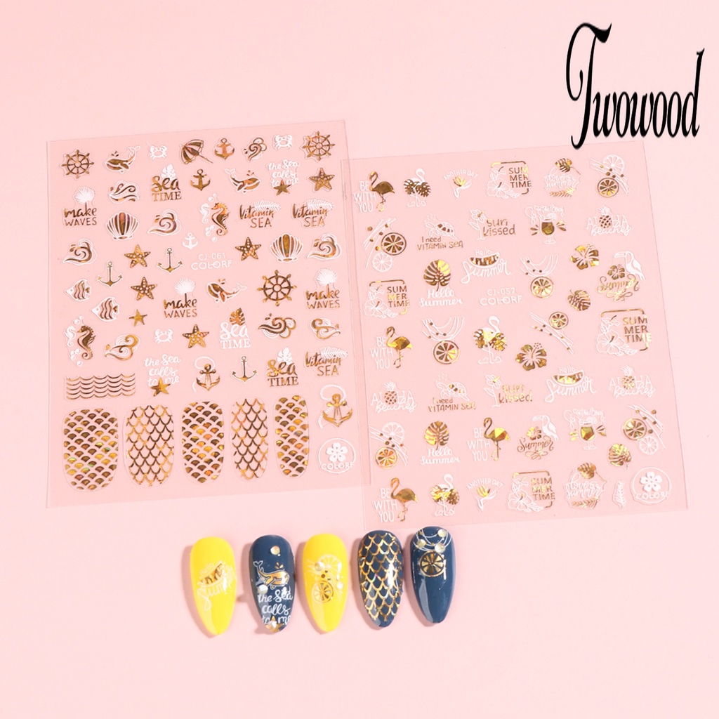Twowood Stiker Kuku Motif Daun Hijau Untuk Dekorasi Nail Art Stiker Kuku Motif Graffiti 2D Dengan Perekat Untuk Manicure