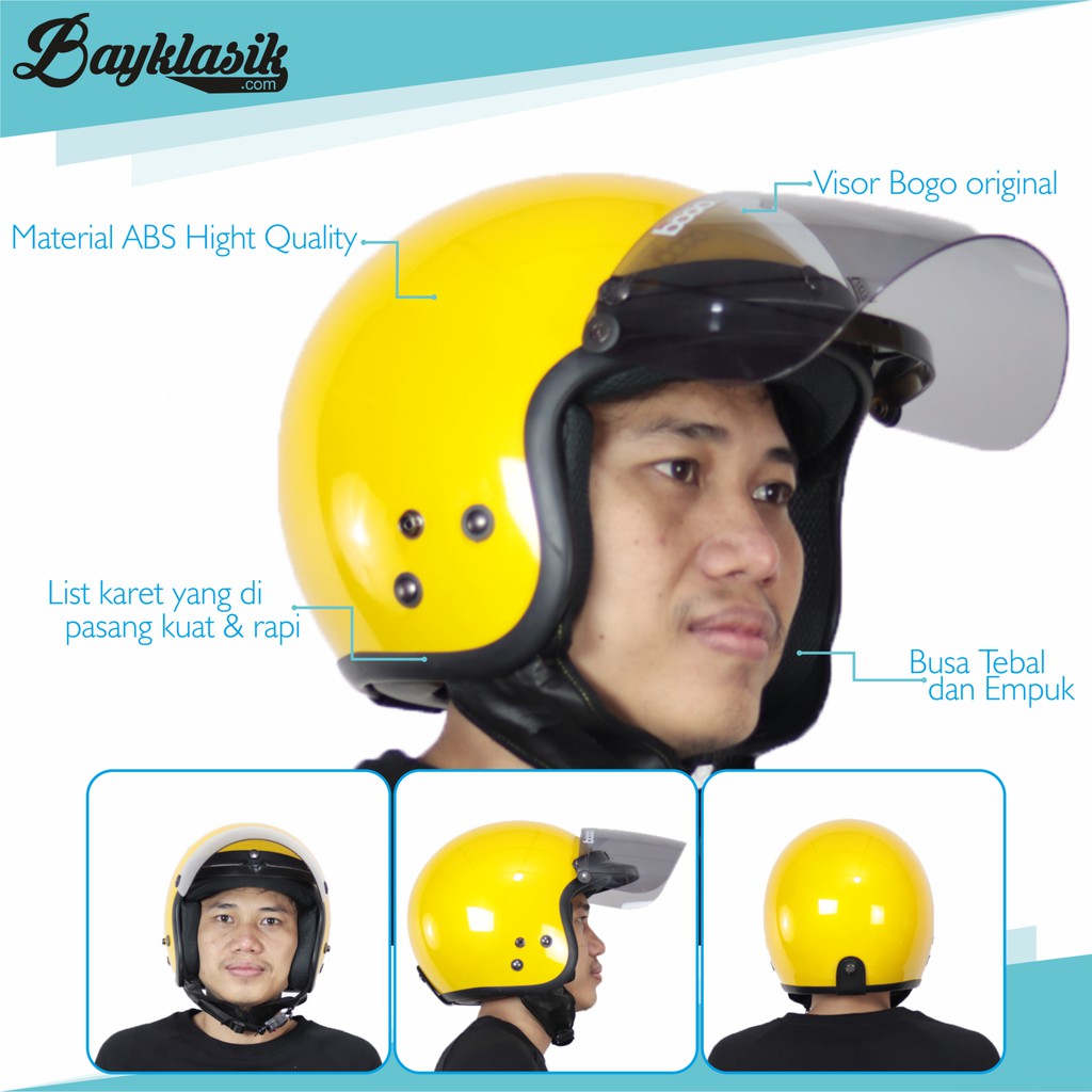 Helm Bogo Retro Bayklasik Kuning Kaca Datar Carglos Flat Visor Kaca Bogo Original Shopee Indonesia