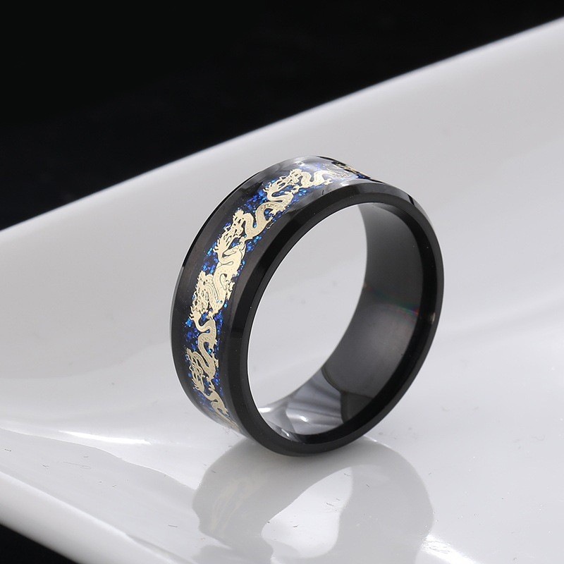 Cincin Bahan Stainless Steel Motif Naga Ukuran 8mm Untuk Pria Dan Wanita