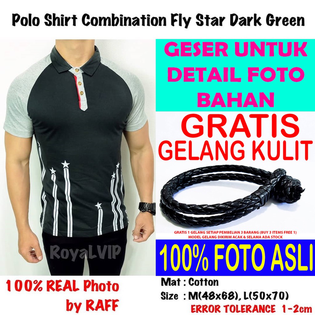 Kaos Kerah Berkerah Polo Shirt Hijau ROYALVIP PRIA COWOK MURAH BAGUS PREMIUM IMPORT PROMO GRATIS