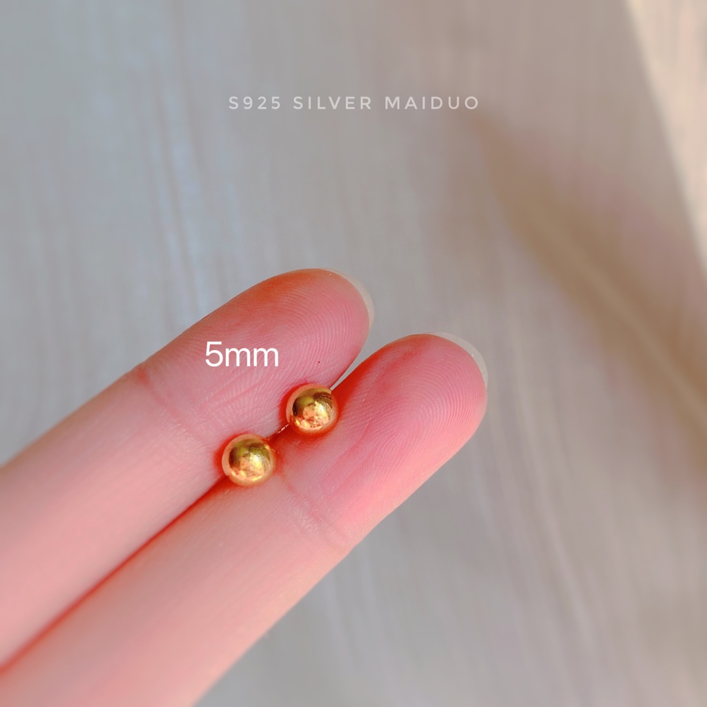 Anting Bentuk Bulat Warna Emas Bahan s925 silver Untuk Wanita