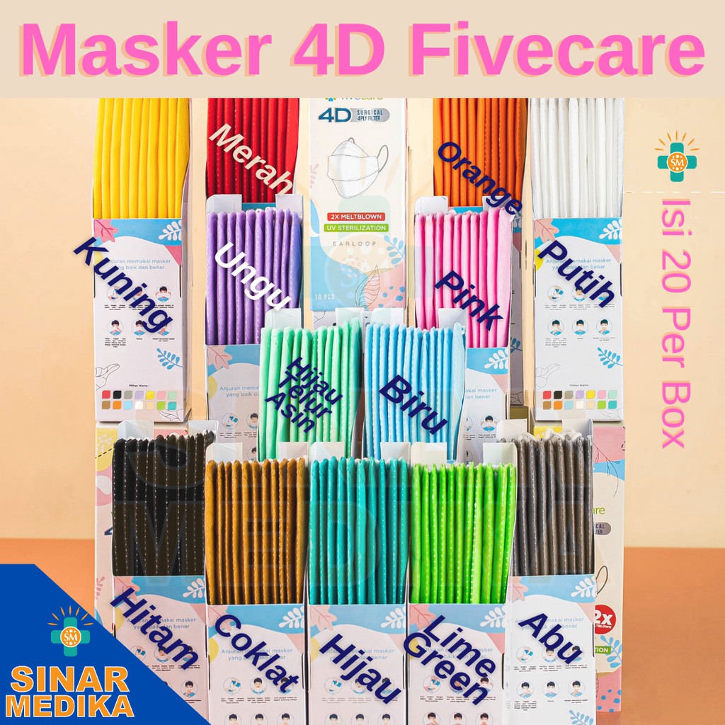 MASKER 4D FIVECARE 1 BOX ISI 20 4 LAPIS FIVECARE KF94 . FACE MASK BEDAH 4 DIMENSI 4 PLY