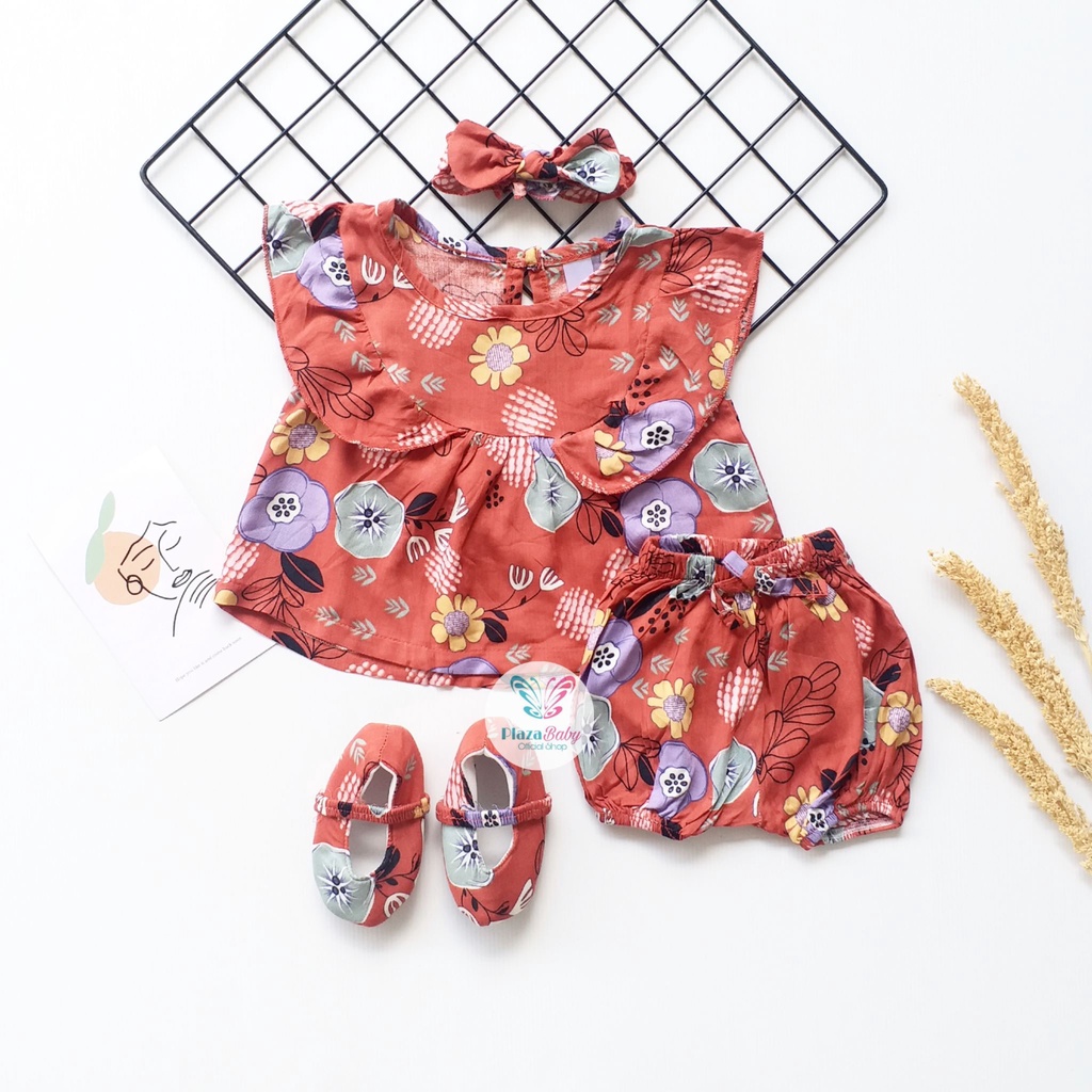 Plazababyku MX SIENNY SETELAN BANDO CPDK setelan bayi motif bunga yang lucu free headband + sepatu part3