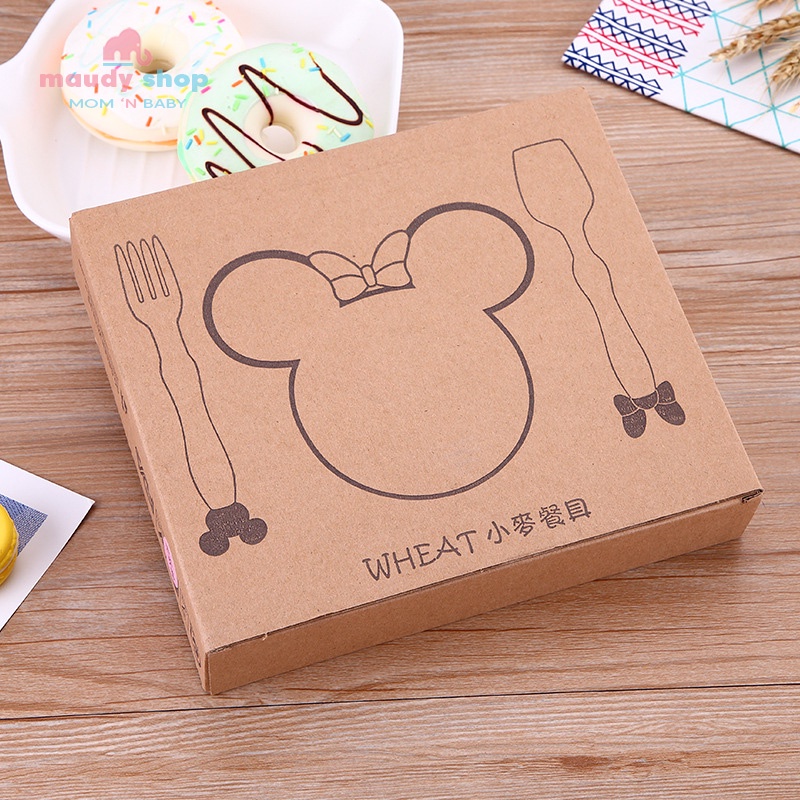 Set Piring Makan Bayi / Anak Karakter Mickey Minnie Mouse Piring Kartun Mickey Set Mangkok wheat