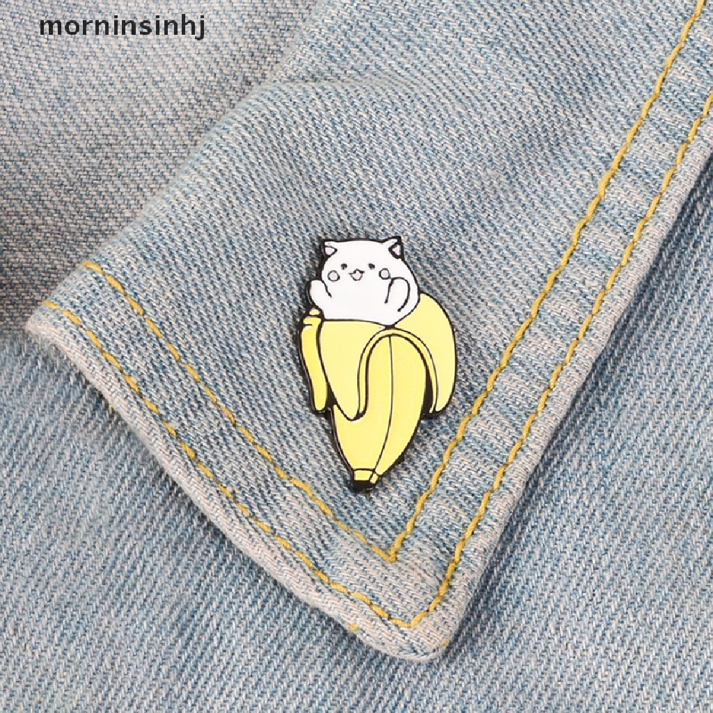 Mornin Bros Pin Enamel Bentuk Pisangkucing Kartun Untuk Aksesoris Fashion