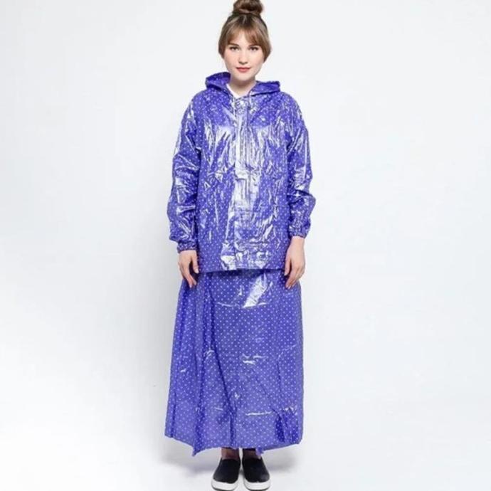 Setelan Jas Hujan rok wanita / Jas Hujan Wanita / PVC / Plevia - 870 - Biru