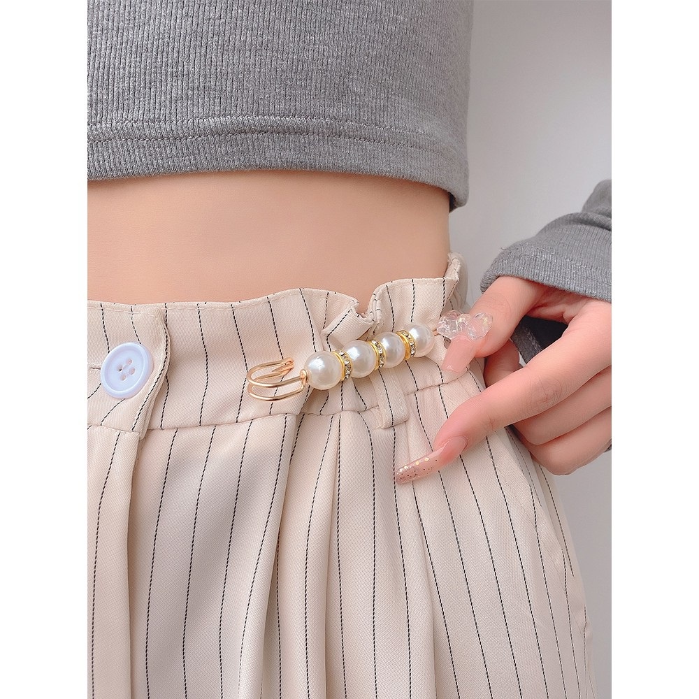 YEEZII 6Pcs/Set Korean Diamond Pearl Brooch Pins Fashion Elegant Waist Fixed Adjuster Clip Women Accessories Jewelry Gift