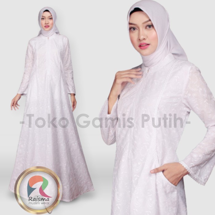 Gamis wanita Baju Gamis Putih cantik / Gamis Wanita Warna Putih / Gamis Putih - L jumbo termurah Gam