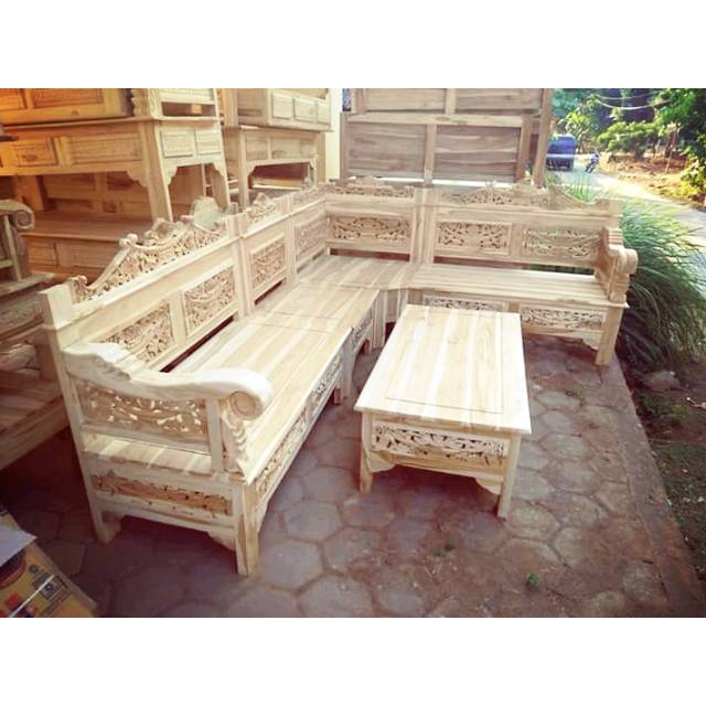 Kursi tamu sudut mentah Jati